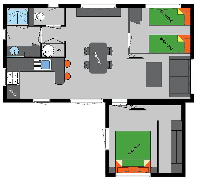 Plan of our Accommodation– Domaine du Moulin Neuf – nearby Vannes, in Britanny, Celtic region in France